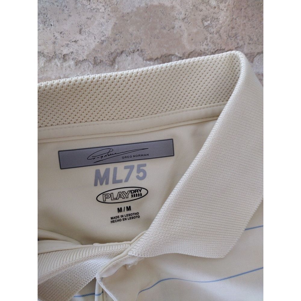 Greg Norman Polo Shirt Mens Medium Yellow  Striped Short Sleeve‎ Play Dry ML75 - Picture 2 of 9